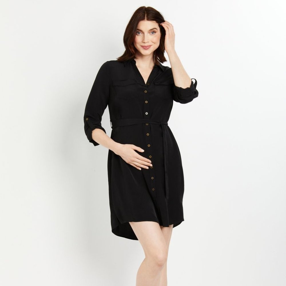 CONVERTIBLE SLEEVE MATERNITY SHIRT DRESS - Motherhood Maternity
